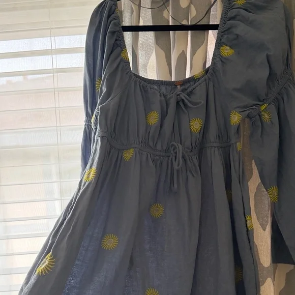 Free People Blue Midi Dress with Yellow Dot Embroidery - Picture 6 of 8